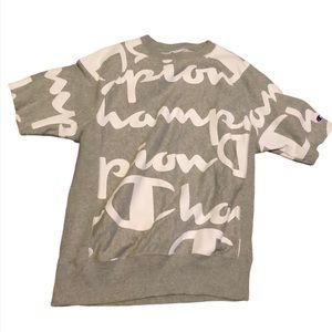 champion cut off crewneck all around print